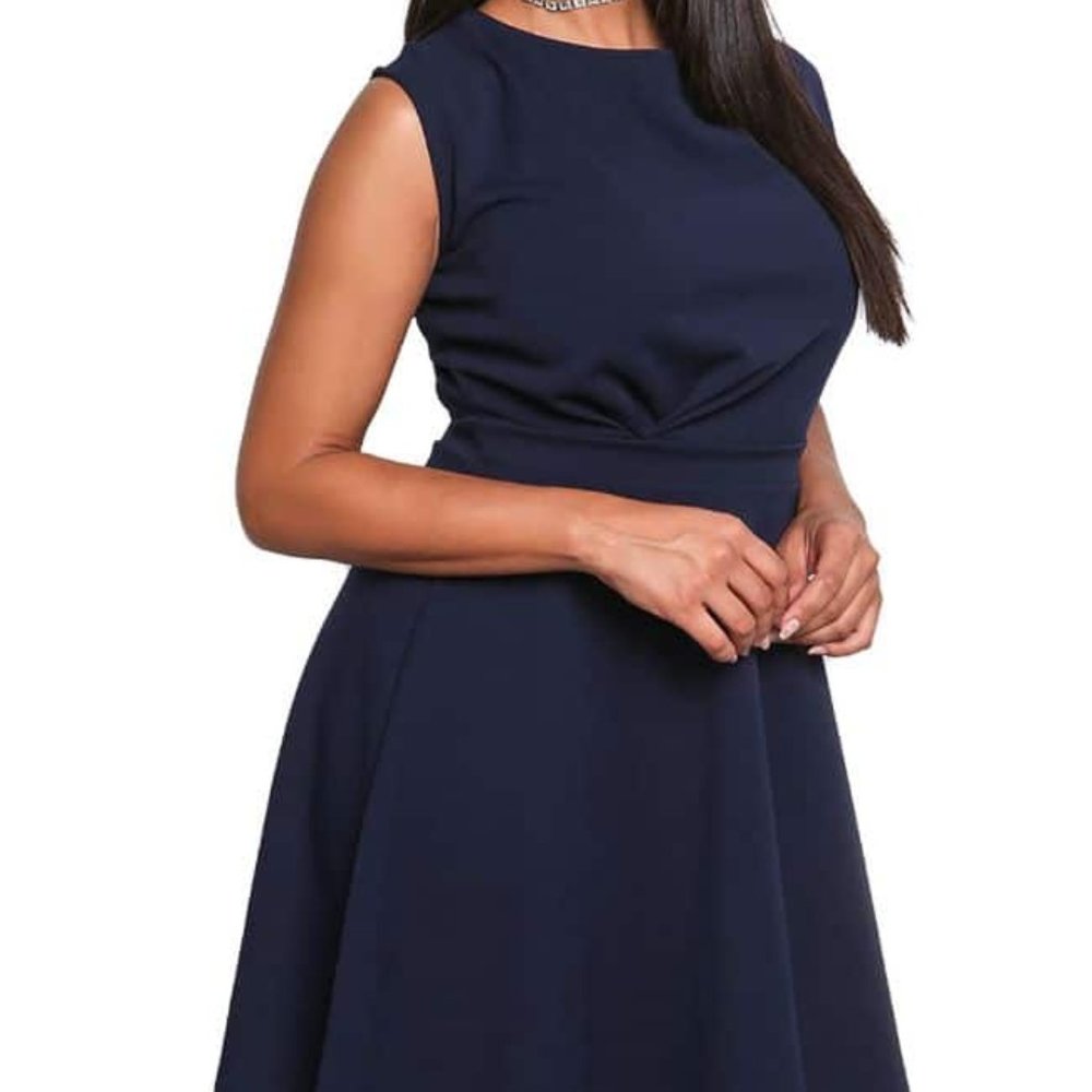 Navy, Knitted High Waist, Sleeveless Dress
